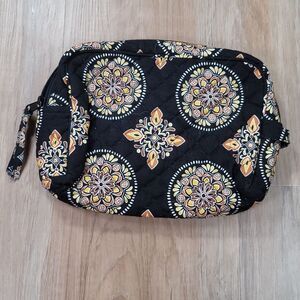 🔺️Stephanie Dawn Black & Yellow Quilted Floral Mandala Lined Travel Pouch